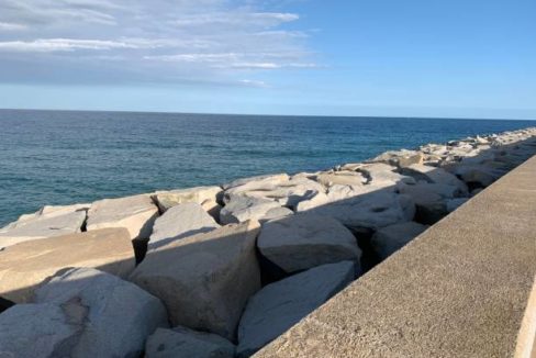 Mediterranean ocean beach rocks in Mataro city